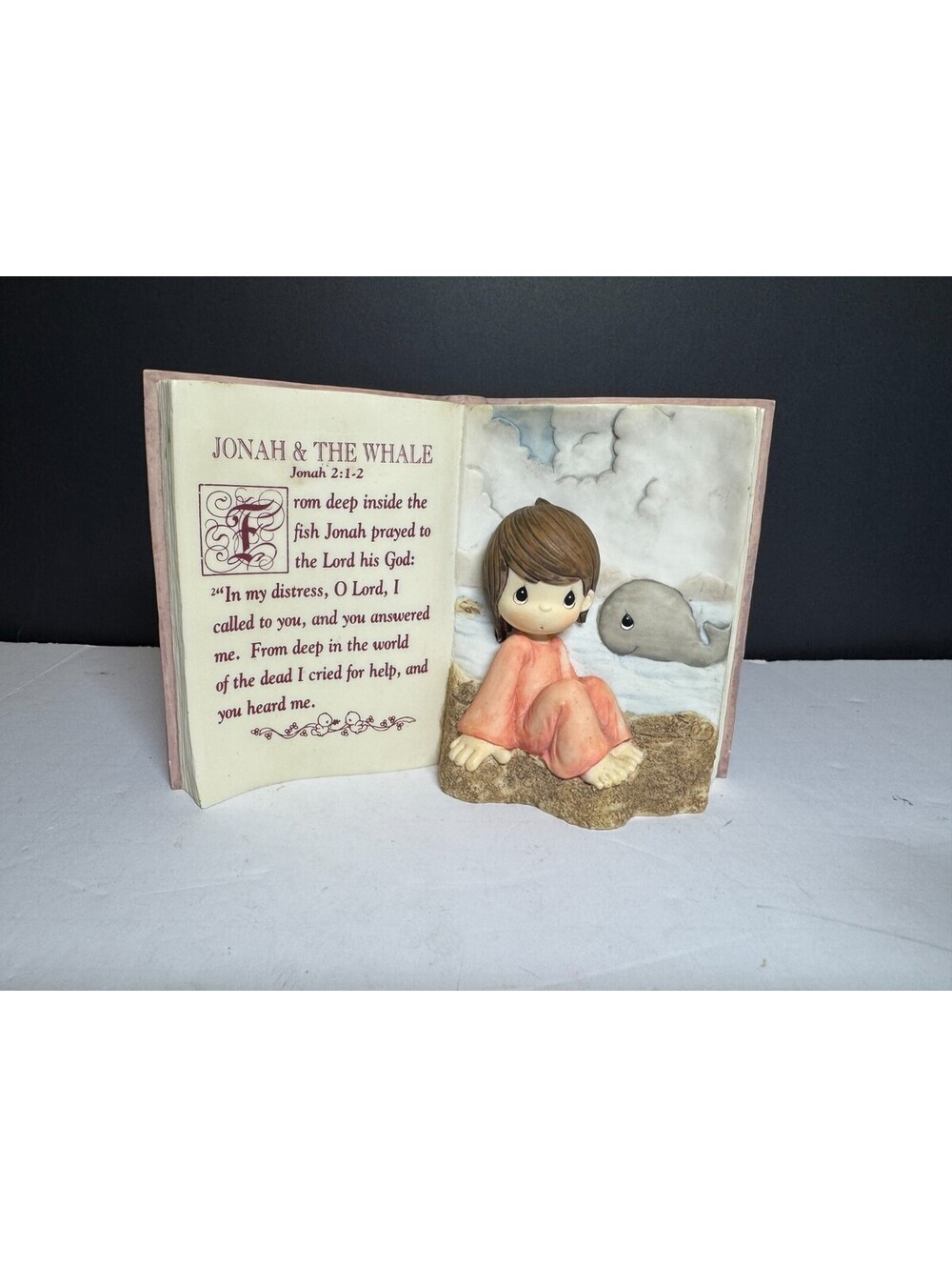 1998 Precious Moments Jonah & The Whale Figurine Book Style Christian Decor-Used